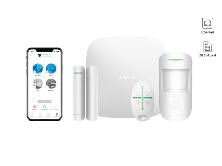 Kit allarme senza fili Base AJAX - Ethernet, GSM 2G con controllo remoto da App