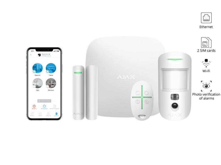 Kit allarme senza fili Base con Foto-verifica AJAX - Ethernet, GSM 2G doppia SIM con controllo remoto da App	
