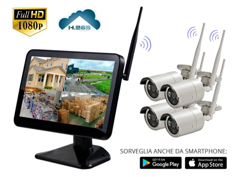 Kit Videosorveglianza WIFI con Monitor e 4 Telecamere