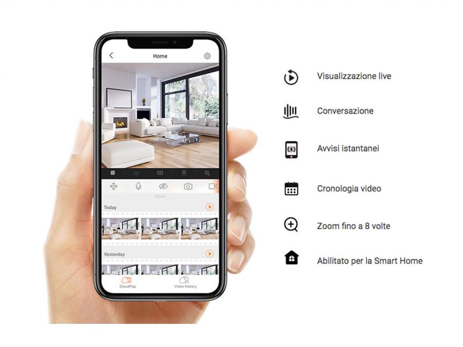 Mini Telecamera Wi-Fi Interna/esterna 1080p – Senza Fili, Supporto Magnetico, Rilevamento Movimento, App IOS/Android, Visione Notturna