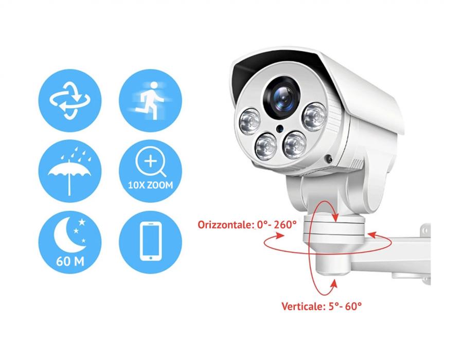 Telecamera PTZ 1080p Full HD esterna analogica AHD brandeggiabile con zoom 10x 